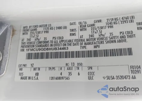 2017 Ford Escape Se from USA, damaged, VIN 1FMCU9GD8HUB34463